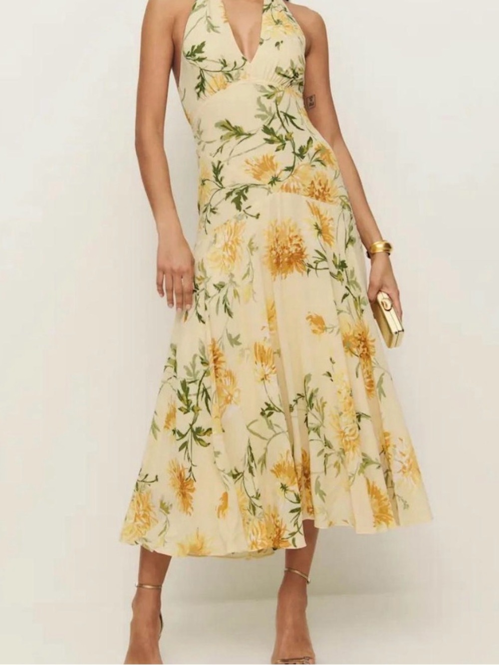 Reformation Yellow Floral Dress (Briony) in Honeyglow print